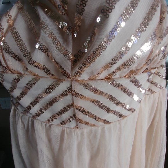 Beige gold sequinned bodice and tule bottom dress size L by g:21. - Picture 4 of 4